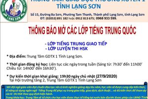 Thông báo tuyển sinh các lớp tiếng Trung Quốc