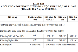 LỊCH THI  CUỐI KHÓA BỒI DƯỠNG TIẾNG DÂN TỘC THIỂU SỐ, LỚP T1/2025